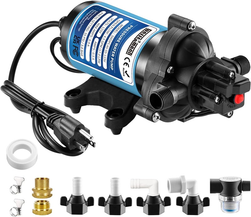 wassermann Water Pressure Booster Pump 115 Volt AC 4.5GPM 55PSI,Water Pump Self Priming Diaphragm Pump with Pressure Switch for Kitchen Bathroom Marine Yacht Garden - Image 1